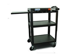 Height adjustable AV Media Cart - Three stationary shelves, One Pull-Out