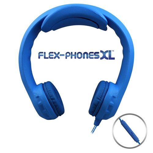 Flex-PhonesXL with in Line Mic- Indestructible, Single-Construction Headphones For Teens (Blue)