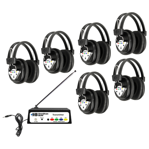 Wireless Listening Center, 6 Station with Headphones and Transmitter, Multi Frequency