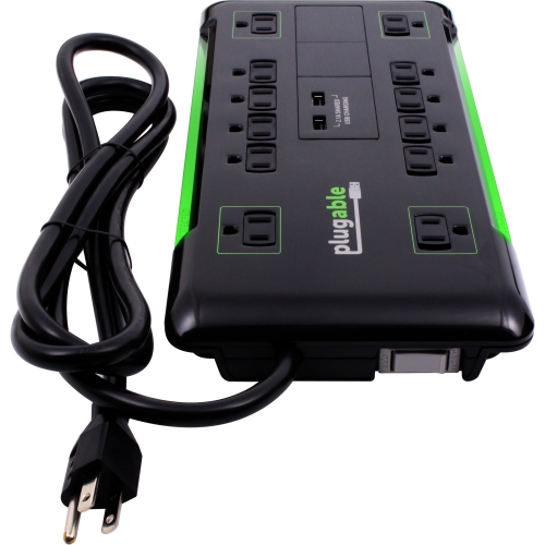 Plugable 12 AC Outlet Surge Protector with Built-In 10.5W 2-Port USB Charger