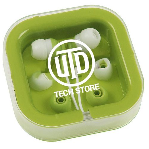 UTD Ear Buds with Interchangeable Covers - Green - minimum quantity 125