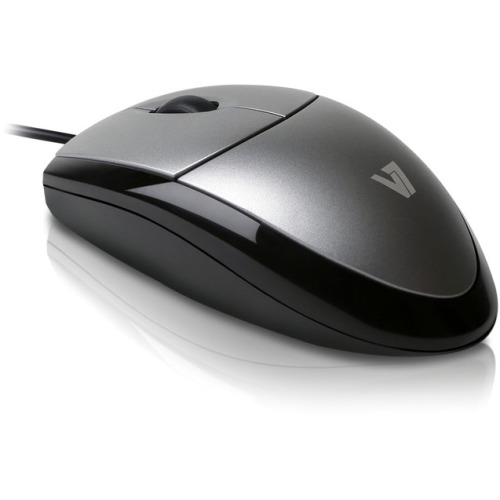 V7 Full size USB Optical Mouse - Optical - Cable - Black, Silver - Retail - USB - 1000 dpi - Scroll Wheel - 3 Button(s)