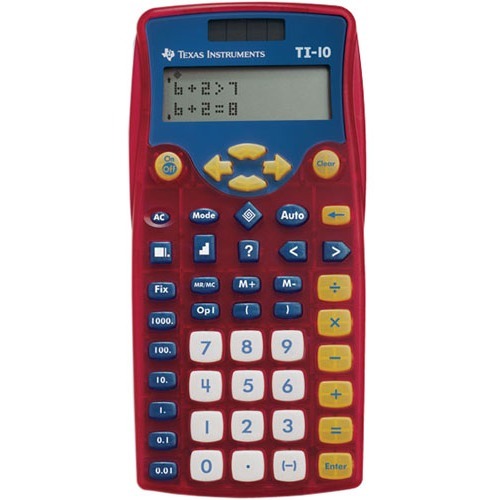 Texas Instruments TI-10 Elementary Calculator - Plastic Key, Impact Resistant Cover - 2 Line(s) - 12 Digits - Battery/Solar Powered - 1 Each