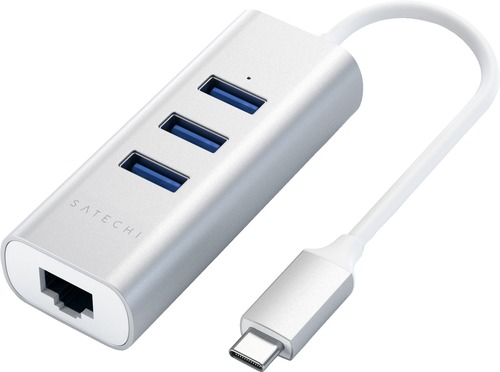 Satechi Type-C 2-in-1 USB 3.0 Aluminum 3 Port Hub & Ethernet - Silver