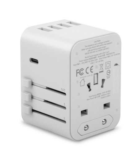 World Travel Adapter with USB-C Port - White