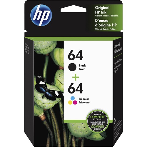 HP 64 Ink Cartridge - Black, Tri-color - Inkjet - High Yield - 200 Pages, 165 Pages - 2 / Pack
