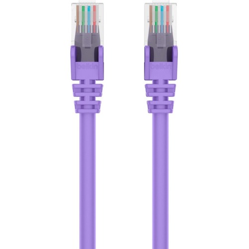 Belkin CAT6 Ethernet Patch Cable Snagless, RJ45, M/M - 12 ft Category 6 Network Cable for Network Device, Notebook, Desktop Computer, Modem, Router - First End: 1 x RJ-45 Male Network - Second End: 1 x RJ-45 Male Network - 1 Gbit/s - Patch Cable - Gold Plated Connector - Gold Plated Contact - 24 AWG - Purple - 1