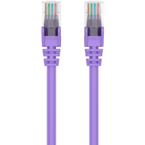 Belkin CAT6 Ethernet Patch Cable Snagless, RJ45, M/M - 15 ft Category 6 Network Cable for Network Device, Notebook, Desktop Computer, Modem, Router - First End: 1 x RJ-45 Male Network - Second End: 1 x RJ-45 Male Network - 1 Gbit/s - Patch Cable - Gold Plated Connector - Gold Plated Contact - 24 AWG - Purple - 1