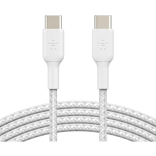Belkin BOOST&amp;uarr;CHARGE Braided USB-C to USB-C Cable - 3.28 ft USB-C Data Transfer Cable - First End: 1 x Type C Male USB - Second End: 1 x Type C Male USB - White