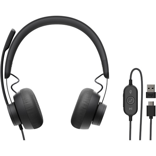 Logitech Zone 750 Headset - Stereo - USB Type C - Wired - 32 Ohm - 20 Hz - 16 kHz - Over-the-ear - Binaural - Ear-cup - 6 ft Cable - Uni-directional, Omni-directional, Noise Cancelling Microphone - Noise Canceling