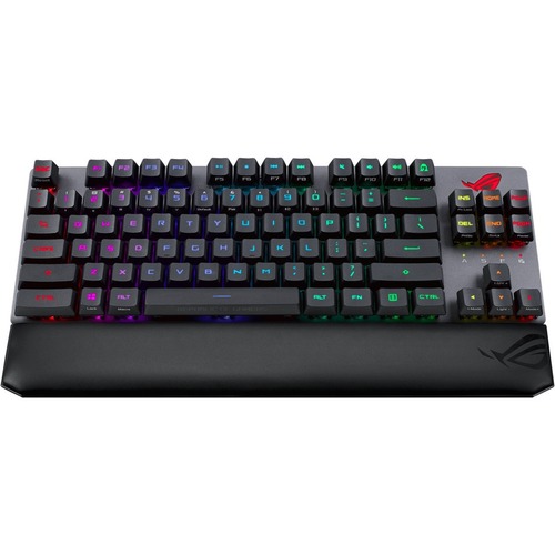 Asus ROG Strix Scope RX TKL Wireless Deluxe Gaming Keyboard - Wired/Wireless Connectivity - Bluetooth/RF - 2.40 GHz - USB 2.0 Interface - RGB LED - 84 Key Function, Brightness, Play/Pause, Stop, Previous Track/Rewind, Next Window, Mute, Volume Down, Volume Up, Stealth Key Hot Key(s) - PC - Mechanical Keyswitch - Black