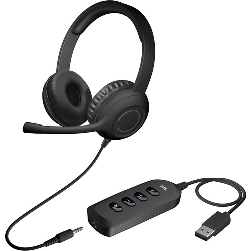 Cyber Acoustics AC-5812 Stereo Headset with USB, 3.5mm - Stereo - Mini-phone (3.5mm), USB Type A - Wired - 20 Hz - 20 kHz - Over-the-head - Binaural - Circumaural - 5 ft Cable - Noise Cancelling, Uni-directional Microphone - Black