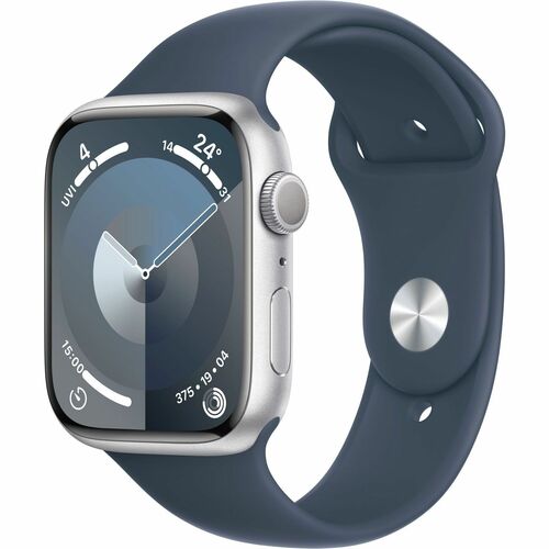 Apple Watch Series 9 GPS 45mm Silver Aluminum Case with Storm Blue Sport Band - S/M