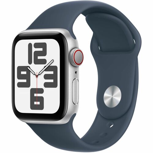 Apple Watch SE GPS + Cellular 40mm Silver Aluminum Case with Storm Blue Sport Band - M/L