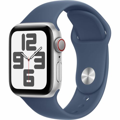 Apple Watch SE GPS + Cellular 44mm Silver Aluminum Case with Denim Sport Band - M/L