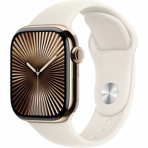 Apple Watch Series 10 GPS + Cellular 42mm Gold Titarium Case w/ Starlight Sport Band - SIM