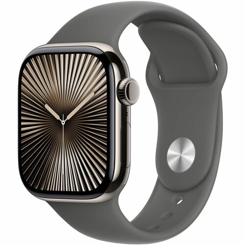 Apple Watch Series 10 GPS + Cellular 42mm Natural Titarium Case w/  Stone Gray Sport Band -SIM