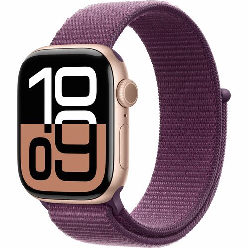 Apple Watch Series 10 GPS + Cellular 42mm lbse Gold Aluminum Case w/ Plum Sport Loop