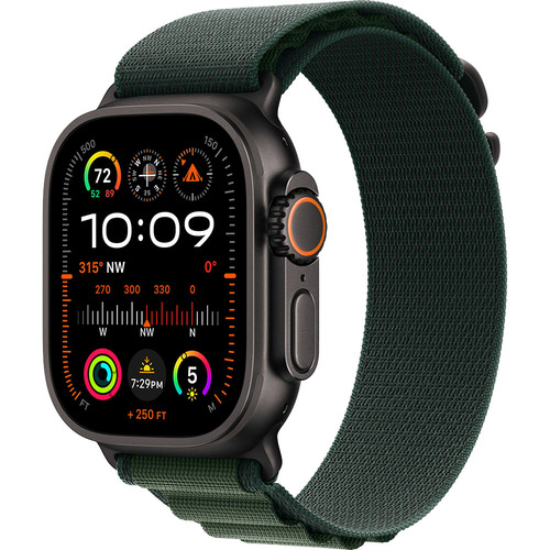 Apple Watch Ultra 2 GPS+ Cellular 49mm Black Titarium Case w/ Dark Green Alpine loop - Small