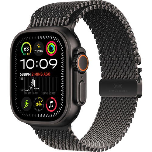 Apple Watch Ultra 2 GPS + Cellular 49mm Black Titanium Case w/ Black Titanium Milanese Loop - S