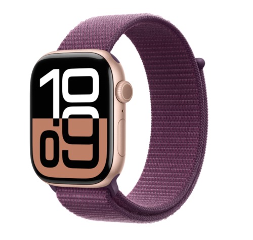 Apple Watch Series 10 GPS 42mm Rose Gold Aluminum Case w/ Plum Sport Loop