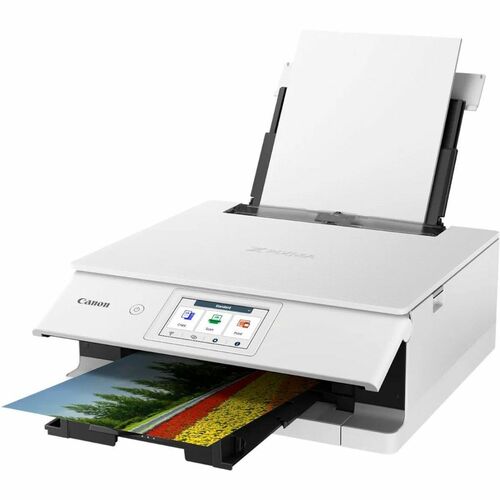 Canon PIXMA TS8820 Wireless Inkjet Multifunction Printer - Color - White - Copier/Printer/Scanner - 4800 x 1200 dpi Print - Automatic Duplex Print - Color Flatbed/CIS, ADF Scanner - 2400 x 4800 dpi Optical Scan - Wireless LAN - Apple AirPrint, Mopria, Canon PRINT Application, Easy-PhotoPrint Editor Software/App, Canon Print Service Plug-in, Android Printing, PIXMA Cloud Link, Creative Park App - USB - For Plain Paper Print