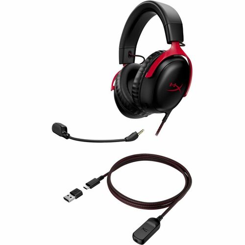 HyperX Cloud III - Gaming Headset (Black/Red) - Stereo - USB 2.0, Mini-phone (3.5mm) - Wired - 64 Ohm - 10 Hz - 20 kHz - Over-the-ear, On-ear - Binaural - Circumaural - 3.90 ft Cable - Electret Condenser, Uni-directional, Noise Cancelling Microphone - Noise Canceling - Black, Red