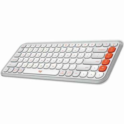 Logitech POP ICON KEYS Wireless Bluetooth Keyboard, Comfortable Typing, Programmable Keys, Easy-Switch Between up to 3 Devices (Off-white &amp; Orange) - Wireless Connectivity - Bluetooth - 32.81 ft - USB Interface Easy-Switch, Power Switch Hot Key(s) - ChromeOS, Windows 10, Windows 11, Mac OS X 12.0 Monterey, Linux, Android 12, iOS 15, iPadOS 15 - PC, Mac - Recycled Plastic - AAA Battery Size Supported - Off White, Orange