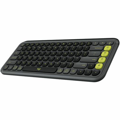 Logitech POP ICON KEYS Wireless Bluetooth Keyboard, Comfortable Typing, Programmable Keys, Easy-Switch Between up to 3 Devices (Graphite &amp; Green) - Wireless Connectivity - Bluetooth - 32.81 ft - USB Interface Easy-Switch, Power Switch Hot Key(s) - ChromeOS, Windows 10, Windows 11, Mac OS X 12.0 Monterey, Linux, Android 12, iOS 15, iPadOS 15 - PC, Mac - Recycled Plastic - AAA Battery Size Supported - Graphite, Green