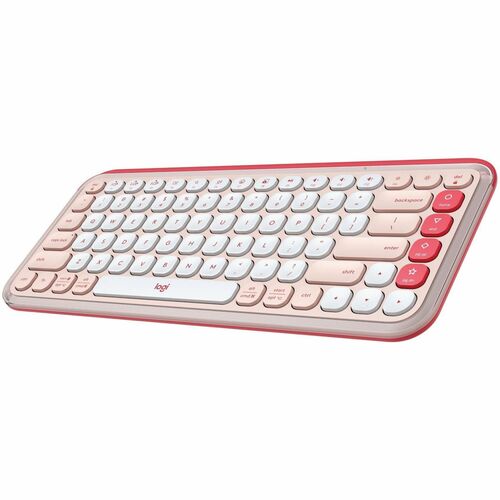 Logitech POP ICON KEYS Wireless Bluetooth Keyboard, Comfortable Typing, Programmable Keys, Easy-Switch Between up to 3 Devices (Rose &amp; Off-white) - Wireless Connectivity - Bluetooth - 32.81 ft - USB Interface Easy-Switch, Power Switch Hot Key(s) - ChromeOS, Windows 10, Windows 11, Mac OS X 12.0 Monterey, Linux, Android 12, iOS 15, iPadOS 15 - PC, Mac - Recycled Plastic - AAA Battery Size Supported - Off White, Rose
