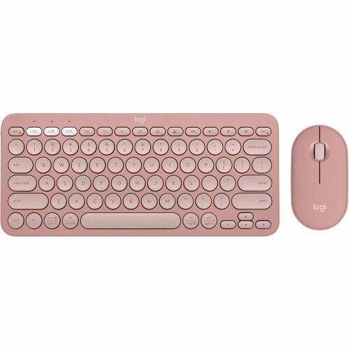 Logitech Pebble 2 Combo, Wireless Keyboard and Mouse, Quiet and Portable, Customizable, Logi Bolt, Tonal Rose - USB Type A Wireless Bluetooth Keyboard - Tonal Rose - USB Type A Wireless Bluetooth Mouse - Optical - 4000 dpi - 3 Button - Scroll Wheel - Tonal Rose - AA, AAA - Compatible with Chromebook for PC, Mac