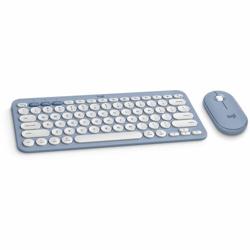 Logitech Pebble 2 Combo for Mac, Wireless Keyboard and Mouse, Slim, Quiet and Portable, Bluetooth, Tonal Blue - USB Type A Wireless Bluetooth Keyboard - Tonal Blue - USB Type A Wireless Bluetooth Mouse - Optical - 4000 dpi - 3 Button - Scroll Wheel - Tonal Blue - AA, AAA - Compatible with Macbook, iPad, iPhone for PC, Mac