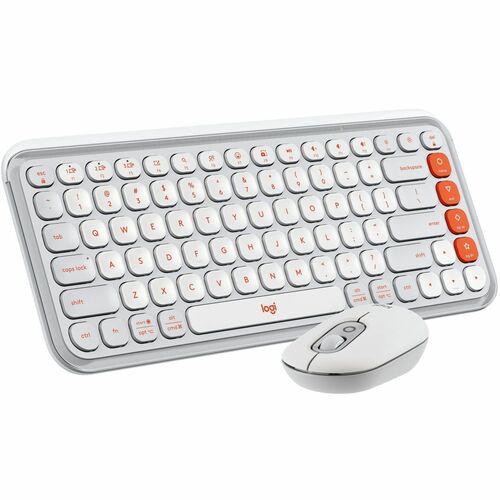 Logitech POP ICON COMBO, Bluetooth Keyboard and Mouse Combo, Comfortable Typing, Programmable Keys and Buttons, Quiet Clicks (Off-white &amp; Orange) - Wireless Bluetooth 5.1 Keyboard - Off White, Orange - Wireless Bluetooth Mouse - 4 Button - Scroll Wheel - Off White, Orange - Easy Switch Hot Key(s) - AA, AAA - Compatible with PC, Mac