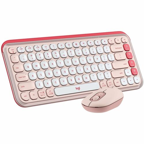 Logitech POP ICON COMBO, Bluetooth Keyboard and Mouse Combo, Comfortable Typing, Programmable Keys and Buttons, Quiet Clicks (Rose &amp; Off-white) - Wireless Bluetooth 5.1 Keyboard - Off White, Rose - Wireless Bluetooth Mouse - 4 Button - Scroll Wheel - Off White, Rose - Easy Switch Hot Key(s) - AA, AAA - Compatible with PC, Mac