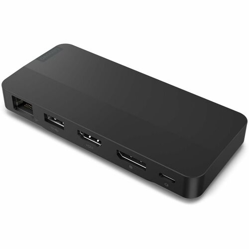 Lenovo USB-C Dual Display Travel Dock without Adapter - for Notebook/Monitor - Charging Capability - 100 W - USB Type C - 2 Displays Supported - 4K @ 60Hz, 4K - 3840 x 2160 - 3 x USB Ports - 1 x USB Type-A Ports - USB Type-A - 2 x USB Type-C Ports - USB Type-C - 1 x RJ-45 Ports - Network (RJ-45) - 1 x HDMI Ports - HDMI - 1 x DisplayPorts - DisplayPort - Eclipse Black - Wired - Gigabit Ethernet - Windows 10, Windows 11 - 65W