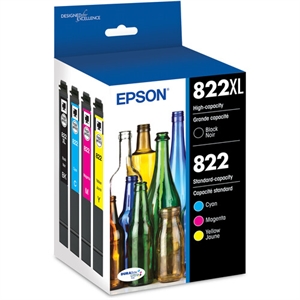 Epson DURABrite Ultra 822XL/822 Original High/Standard Yield Inkjet Ink Cartridge - Black, Cyan, Magenta, Yellow - 4 Pack