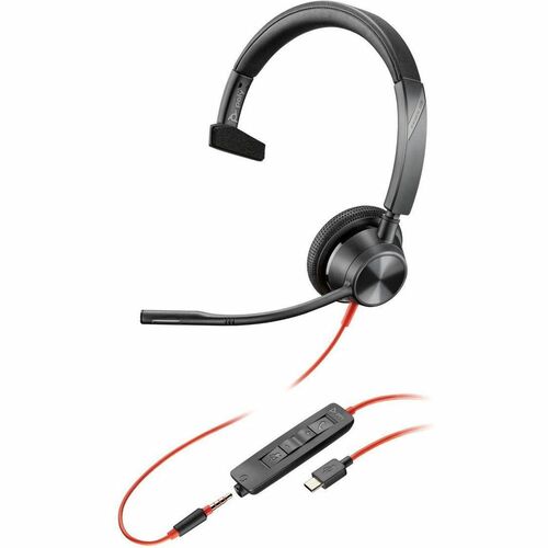 Poly Blackwire 3315 Headset +USB-C/A Adapter TAA - Mono - Mini-phone (3.5mm), USB Type C - Wired - 32 Ohm - 20 Hz to 20 kHz - On-ear - Monaural - Supra-aural - 7.10 ft Cable - Omni-directional Microphone - Noise Canceling - Black - TAA Compliant