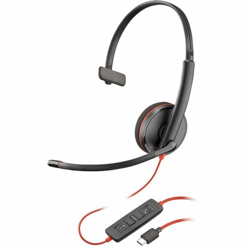 Poly Blackwire 3210 Monaural USB-C Headset +USB-C/A Adapter (Bulk) - Mono - USB Type C, Mini-phone (3.5mm) - Wired - 32 Ohm - On-ear - Monaural - Ear-cup - 5.20 ft Cable - Omni-directional Microphone - Noise Canceling - Black