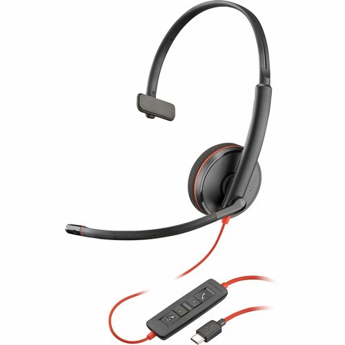 Poly Blackwire 3210 Monaural USB-C Headset +USBC/A Adapter - Mono - USB Type C, Mini-phone (3.5mm) - Wired - 32 Ohm - On-ear - Monaural - Ear-cup - 5.20 ft Cable - Omni-directional Microphone - Noise Canceling - Black