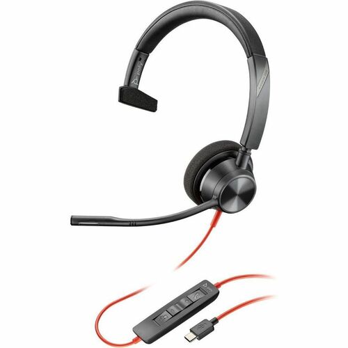 Poly Blackwire 3310 Monaural USB-C Headset + USBC/A Adapter - Mono - USB Type C, Mini-phone (3.5mm) - Wired - 32 Ohm - On-ear - Monaural - Supra-aural - 7.05 ft Cable - Omni-directional Microphone - Noise Canceling - Black