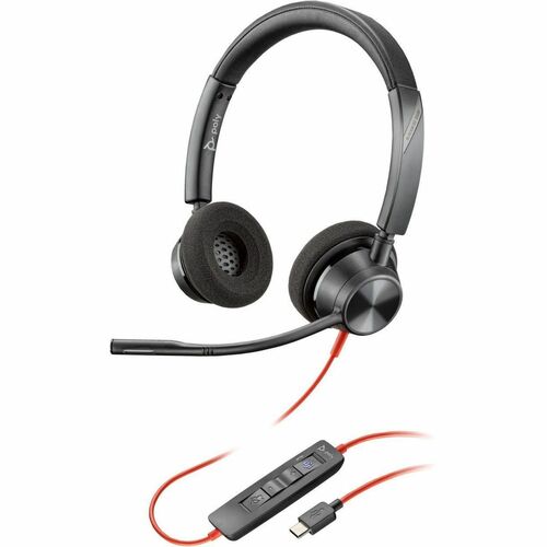 Poly Blackwire 3320 Stereo Microsoft Teams Certified USB-C Headset + USB-C/A Adapter - Microsoft Teams Certification - Stereo - USB Type C, Mini-phone (3.5mm) - Wired - 32 Ohm - On-ear - Binaural - Ear-cup - 7.10 ft Cable - Omni-directional Microphone - Black