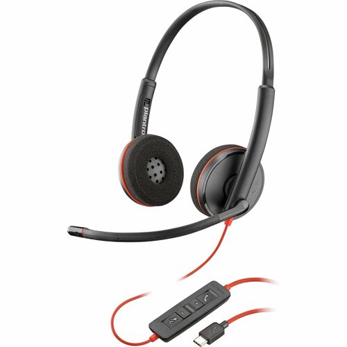 Poly Blackwire 3220 Stereo USB-C Headset + USB-C/A Adapter (Bulk) - Stereo - USB Type C, Mini-phone (3.5mm) - Wired - 32 Ohm - On-ear - Binaural - Ear-cup - 5.20 ft Cable - Omni-directional Microphone - Noise Canceling - Black