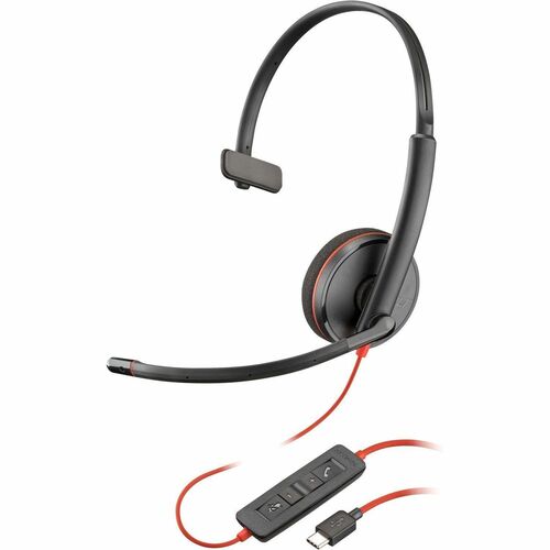 Poly Blackwire 3210 Monaural USB-C Black Headset + USB-C/A Adapter (Bulk) - Mono - USB Type C, Mini-phone (3.5mm) - Wired - 32 Ohm - On-ear - Monaural - Ear-cup - 5.20 ft Cable - Omni-directional Microphone - Noise Canceling - Black
