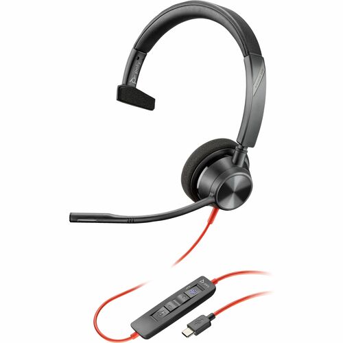 Poly Blackwire 3310 Microsoft Teams Certified Headset +USB-C/A Adapter TAA - Mono - USB Type C, Mini-phone (3.5mm) - Wired - 32 Ohm - 20 Hz to 20 kHz - On-ear - Monaural - Ear-cup - 7.10 ft Cable - Omni-directional Microphone - Black