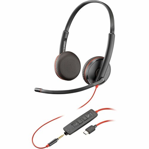 Poly Blackwire 3225 Stereo Headset +USB-C/A Adapter TAA - Microsoft Teams Certification - Stereo - Mini-phone (3.5mm), USB Type C - Wired - 32 Ohm - 20 Hz to 20 kHz - Over-the-head, Over-the-ear - Binaural - Supra-aural - 7.45 ft Cable - Noise Cancelling Microphone - Black - TAA Compliant