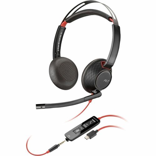 Poly Blackwire 5220 Stereo USB-C Headset + 3.5mm Plug + USB-C/A Adapter (Bulk) - Microsoft Teams Certification - Stereo - USB Type C, Mini-phone (3.5mm) - Wired - 32 Ohm - On-ear - Binaural - Ear-cup - 7.10 ft Cable - Omni-directional, Noise Cancelling Microphone - Noise Canceling - Black