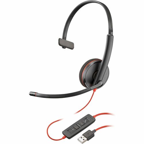 Poly Blackwire 3210 Monaural USB-A Headset - Mono - Mini-phone (3.5mm), USB Type A - Wired - 32 Ohm - 20 Hz to 20 kHz - On-ear, Over-the-head - Monaural - Supra-aural - 5.28 ft Cable - Noise Cancelling, Omni-directional Microphone - Noise Canceling - Black