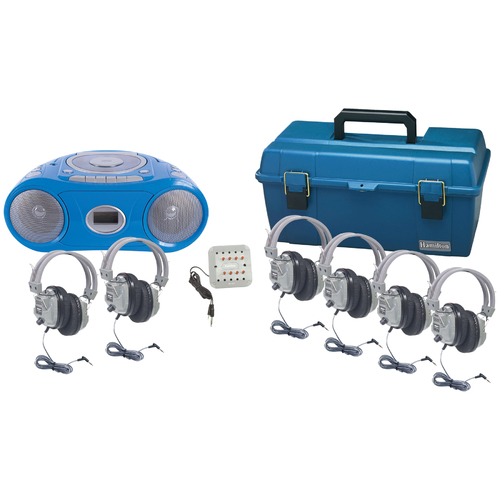6 Person Listening Center with BluetoothCD/Cassette/FM Boombox and Deluxe Over-Ear Headphones